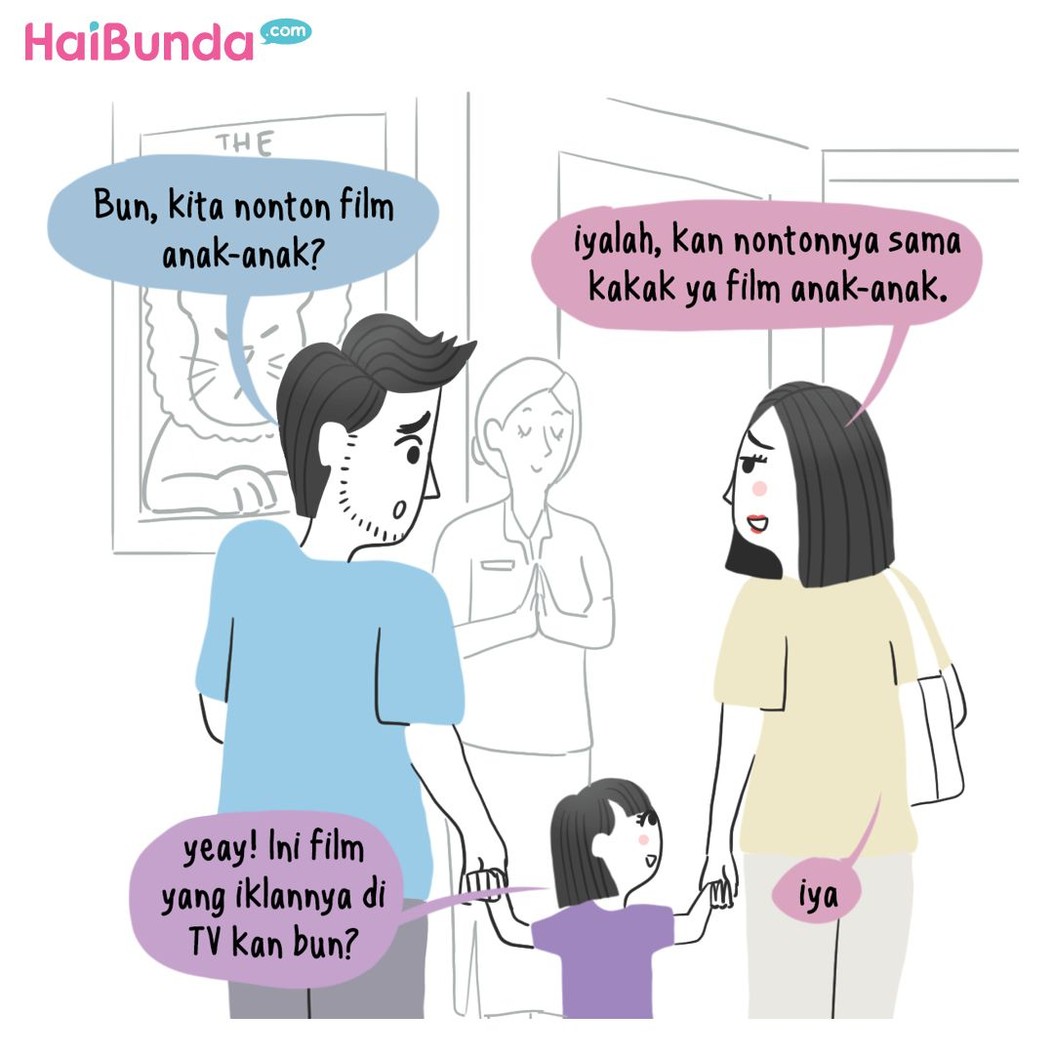 Apa pengalaman Bunda dan Ayah saat ajak si kecil nonton bioskop? Sama dengan yang dialami keluarga Bunda di komik ini tak? Share dong, Bun, di kolom komentar.