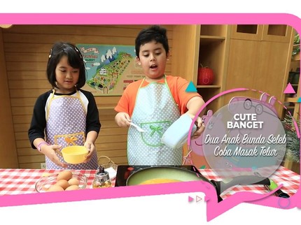 Cute Banget, Dua Anak Bunda Seleb Coba Masak Telur
