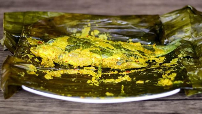 Pepes ikan or Fish Pepes. Indonesian food. Way to process foodstuffs (usually for fish) with banana leaves to wrap the fish and its marinade.
