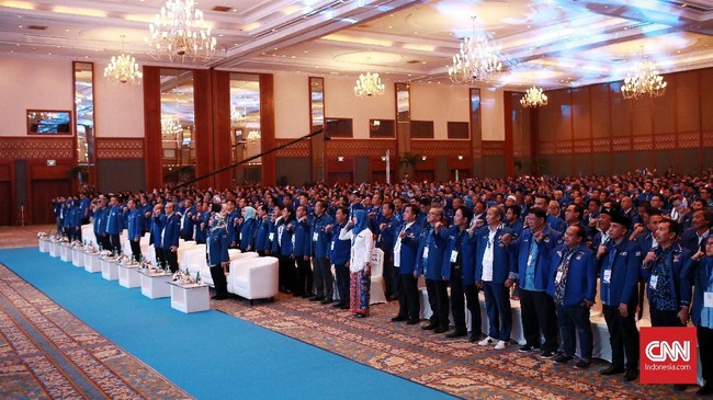 Ketua Fraksi Partai Demokrat Edhie Baskoro Yudhoyono saat di Pertemuan Nasional  Fraksi Partai Demokrat DPR RI dan DPRD Provinsi/Kab/Kota se Indonesia Periode 2019-2024 di JCC. Senayan. Jakarta. CNN Indonesia/Andry Novelino