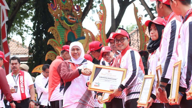 Peringatan Haornas tingkat Provinsi Jatim tahun 2019 yang diselenggarakan di lapangan Pendopo Ronggosukowati Kabupaten Pamekasan berlangsung semarak.