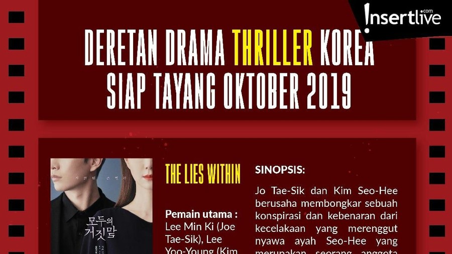 Berikut jajaran drama thriller korea yang akan siap tayang pada bulan Oktober 2019 nanti.
