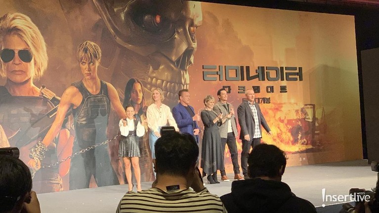 Kemeriahan acara konferensi pers film Terminator: Dark Fate di Seoul, Korea Selatan yang dihadiri para pemain dan sutradara.