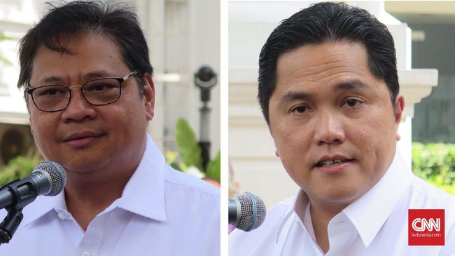 Ketua Umum Partai Golkar Airlangga Hartarto dan pengusaha Erick Thohir diminta Presiden Jokowi untuk membantu pemerintah mengatasi persoalan di bidang ekonomi.