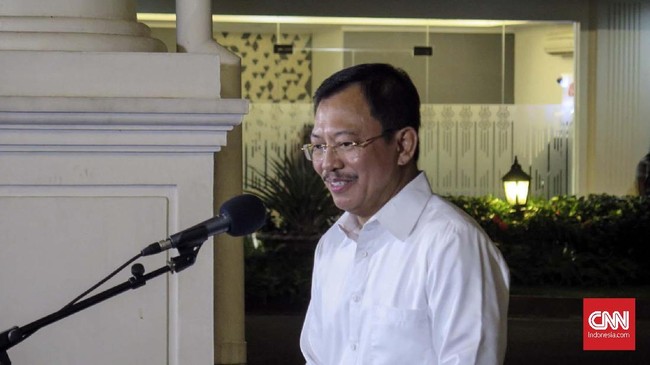 Terawan Agus Putranto memberikan keterangan seusai bertemu Presiden Joko Widodo di kompleks Istana Kepresidenan, Jakarta, Selasa (22/10/2019).
