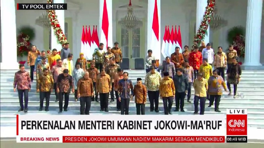 Inilah nama-nama menteri Kabinet Indonesia Maju periode tahun 2019-2024.