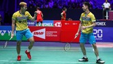 Meski menang dua gim, Kevin/Marcus butuh perjuangan keras lantaran ganda Taiwan tersebut mampu mengimbangi permainan cepat Minions. (dok. PBSI)
