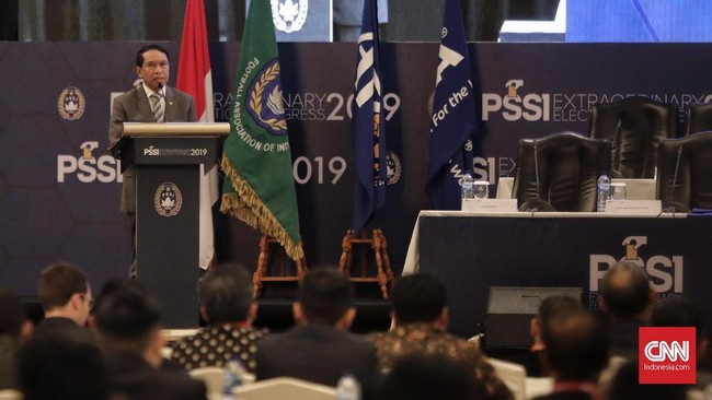 Menteri Pemuda dan Olahraga (Menpora) Zainudin Amali saat Kongres Luar Biasa Pemilihan PSSI. Jakarta, 2 November 2019. CNN Indonesia/ Adhi Wicaksono