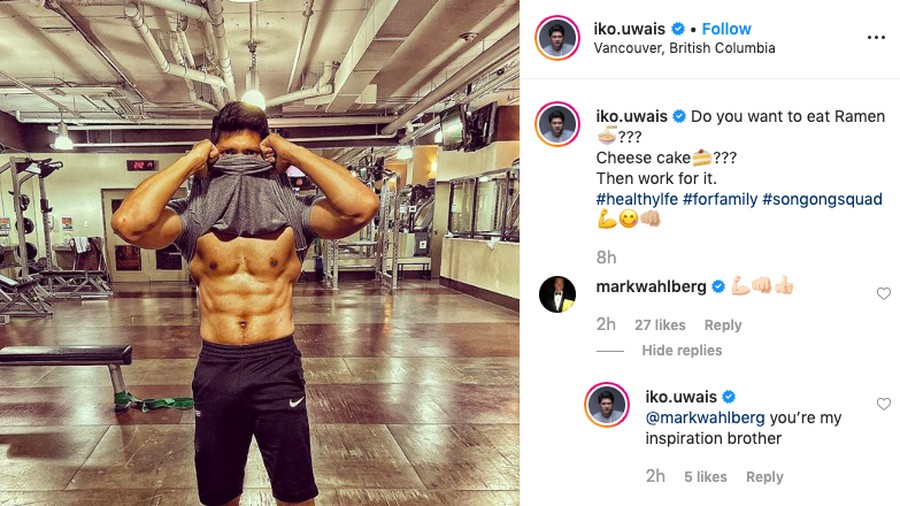Balas-balasan komentar Iko Uwais dan Mark Wahlberg. 