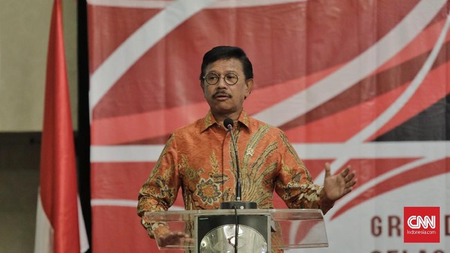 Menkominfo Johnny G Plate saat peluncuran portal aduanasn.id dan penandatanganan SKB penanganan radikaliesme ASN di Jakarta. Selasa, 12 Novber 2019. CNN Indonesia/Adhi Wicaksono