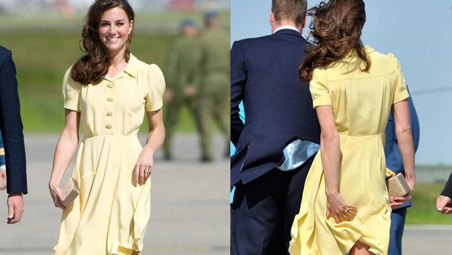 Insiden Rok Kate Middleton tertiup angin kencang.