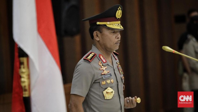 Kapolri Jendral Pol Idham Aziz saat upacara kenaikan pangkat pejabat Polri di Gedung Bareskrim Polri, Jakarta, Rabu, 21 November 2019.