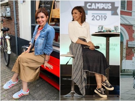 7 Gaya Najwa Shihab Pakai Sepatu Sneakers, Keren & Fashionable