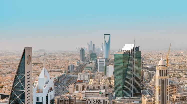 Saudi Arabia Riyadh landscape at Mourning - Riyadh Tower Kingdom Centre, Kingdom Tower, Riyadh Skyline - Burj Al-Mamlaka, AlMamlakah - Riyadh at Daylight - Tower View