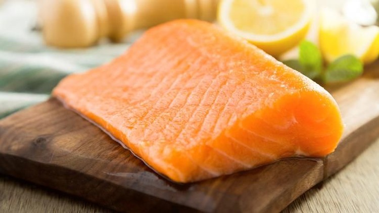 Salmon fish steck on the cutting board