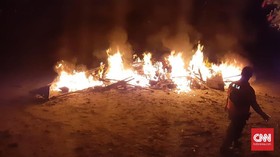 Paus yang Membusuk di Pesisir Balikpapan Dibakar
