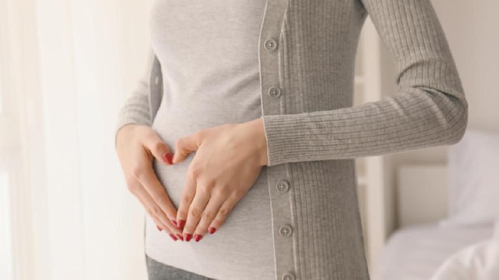 Young pregnant woman at home, closeup