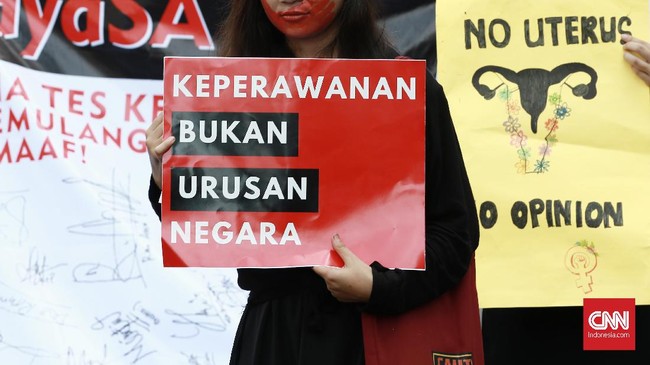 MA, MK, Kejagung, mengaku tak memberlakukan tes keperawanan atau hymen terhadap calon pegawai.