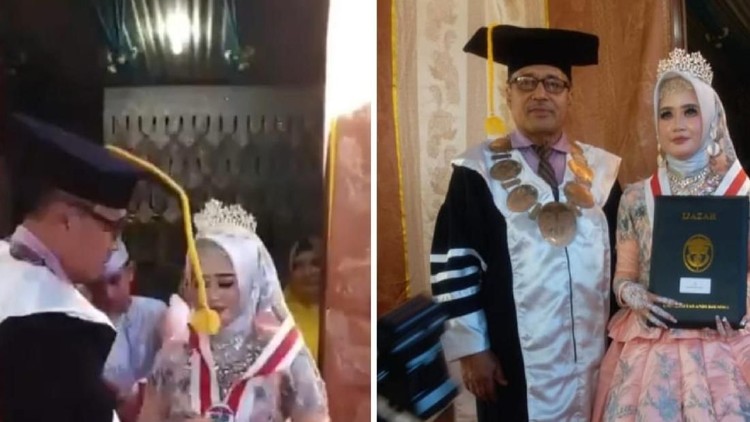 Mahasiswi Ini Diwisuda Di Atas Pelaminan Rektor Datang Pakai Toga