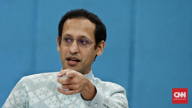 Akademik Kampus Agustus, Nadiem Larang Kuliah Tatap Muka Mendikbud Nadiem Makarim saat acara temu media di Graha 1. Gedung A Kementrian Pendidikan dan Budaya. Jakarta. Senin (23/12/2019). CNN Indonesia/Andry Novelino