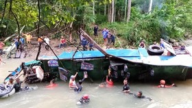 Tim SAR Rafting Sungai Cari Korban Bus Sriwijaya Masuk Jurang