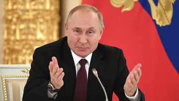 Russian President Vladimir Putin gestures while speaking during a meeting with business community in the Kremlin in Moscow, Russia, Wednesday, Dec. 25, 2019. (Alexander Nemenov/Pool Photo via AP)