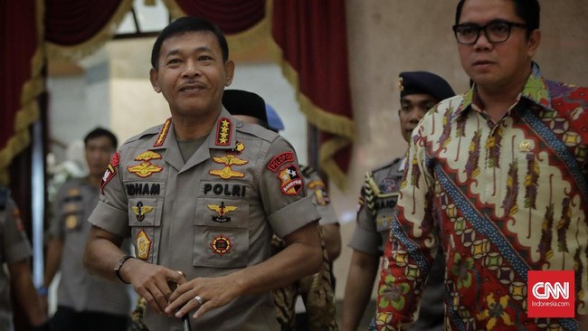 Kapolri Jenderal Pol Idham Azis saat rilis akhir tahun Polri. Jakarta, Sabtu, 28 Desember 2019. CNNIndonesia/Adhi Wicaksono.