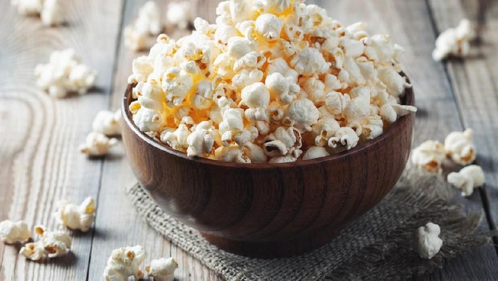 Food photography closeup photo of popcorn in cooked a pan