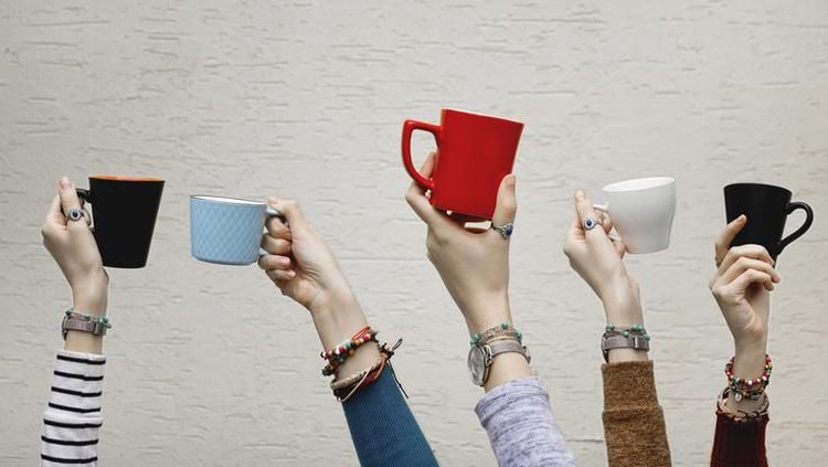 People drinking coffee high angle view