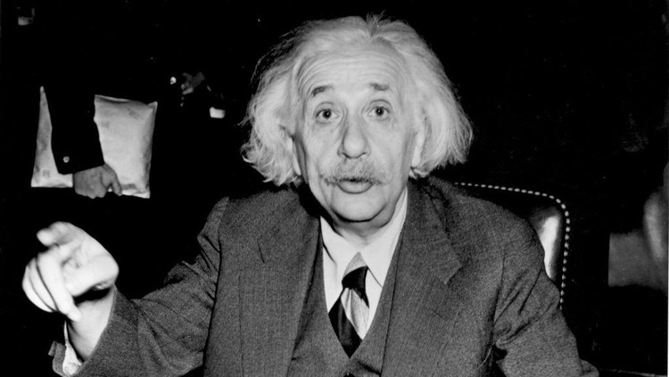 German born American physicist Albert Einstein (1879 - 1955), 1946.   (Photo by Central Press/Getty Images)