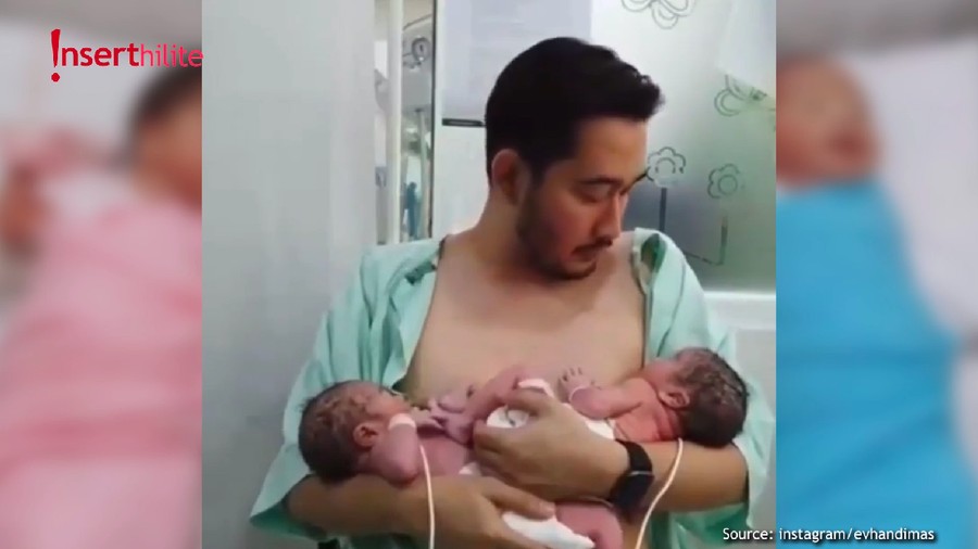 Suami Syahnaz Sadiqah, Jeje Govinda lakukan skin to skin contact terhadap kedua bayi kembarnya.
