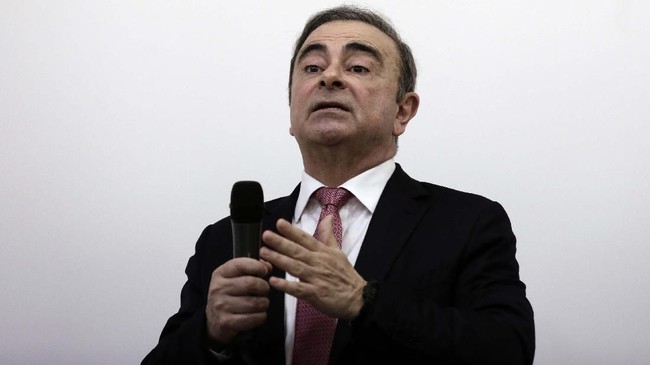 Nissan's former chairman Carlos Ghosn at a press conference in Beirut, Lebanon, Wednesday, Jan. 8, 2020. (AP Photo/Maya Alleruzzo)
