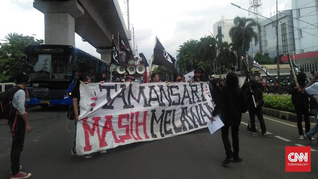 Aksi demonstrasi warga Tamansari menuntut Kementerian ATR/BPN mengakui lokasi itu sebagai tanah negara bebas, bukan milik Pemkot.