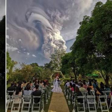 Viral Pengantin Menikah di Kaki Gunung Berapi, Hasil Fotonya Wow!