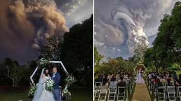 Viral Pengantin Menikah di Kaki Gunung Berapi, Hasil Fotonya Wow!