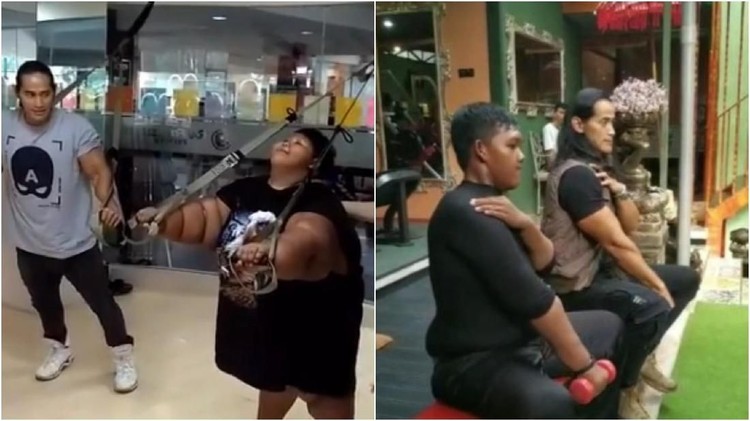 Aria Permana, bocah obesitas asal Kerawang, Jawa Barat kini tampil snaat berbeda dari dua tahun lalu. Penampilannya jauh lebih langsing setelah turun 110 kg.