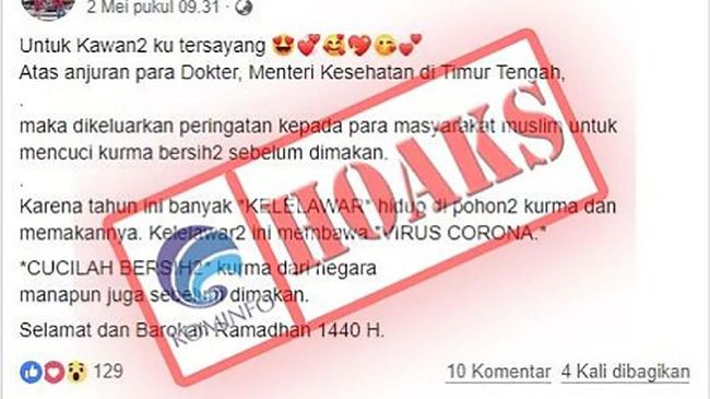 Kemenkominfo Sebut Kabar Indonesia Lockdown Hoaks Kemenkominfo mencatat sampai Minggu (22/3) ada 297 informasi hoaks di internet terkait virus corona.