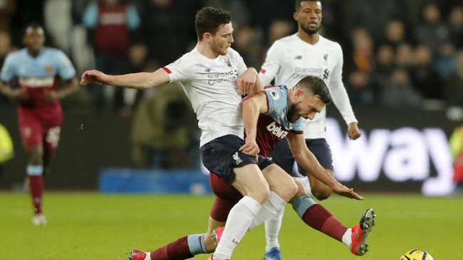 Liverpool membukukan kemenangan 2-0 atas West Ham United dalam lanjutan Liga Inggris di Stadion London, Kamis (30/1) dini hari WIB.