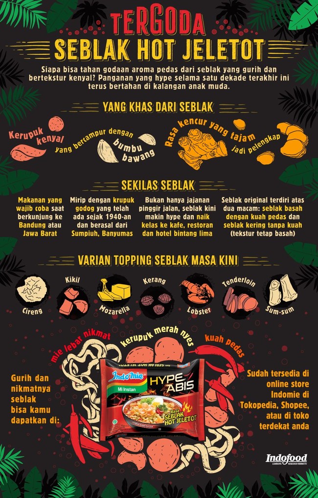 Godaan aroma pedas dari seblak yang gurih dan bertekstur kenyal terus menggoda anak muda selama satu dekade terakhir.