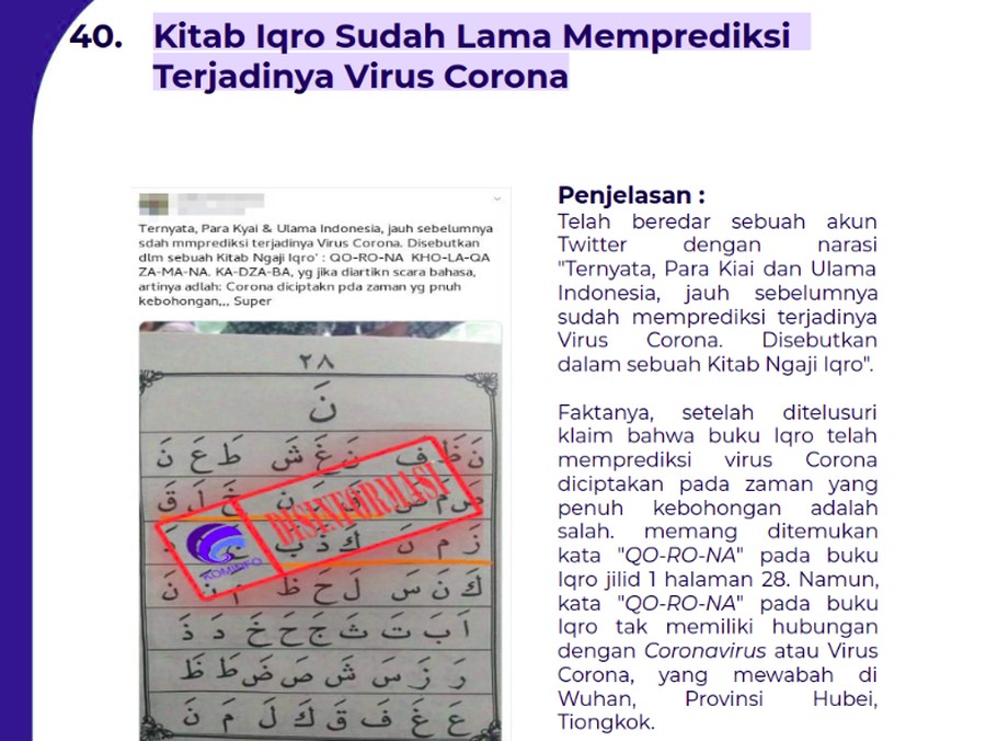 Bebi Silviana, istri Opick sempat membuat heboh publik usai ia mengunggah sebuah foto yang memperlihatkan nama virus corona dalam Iqra.