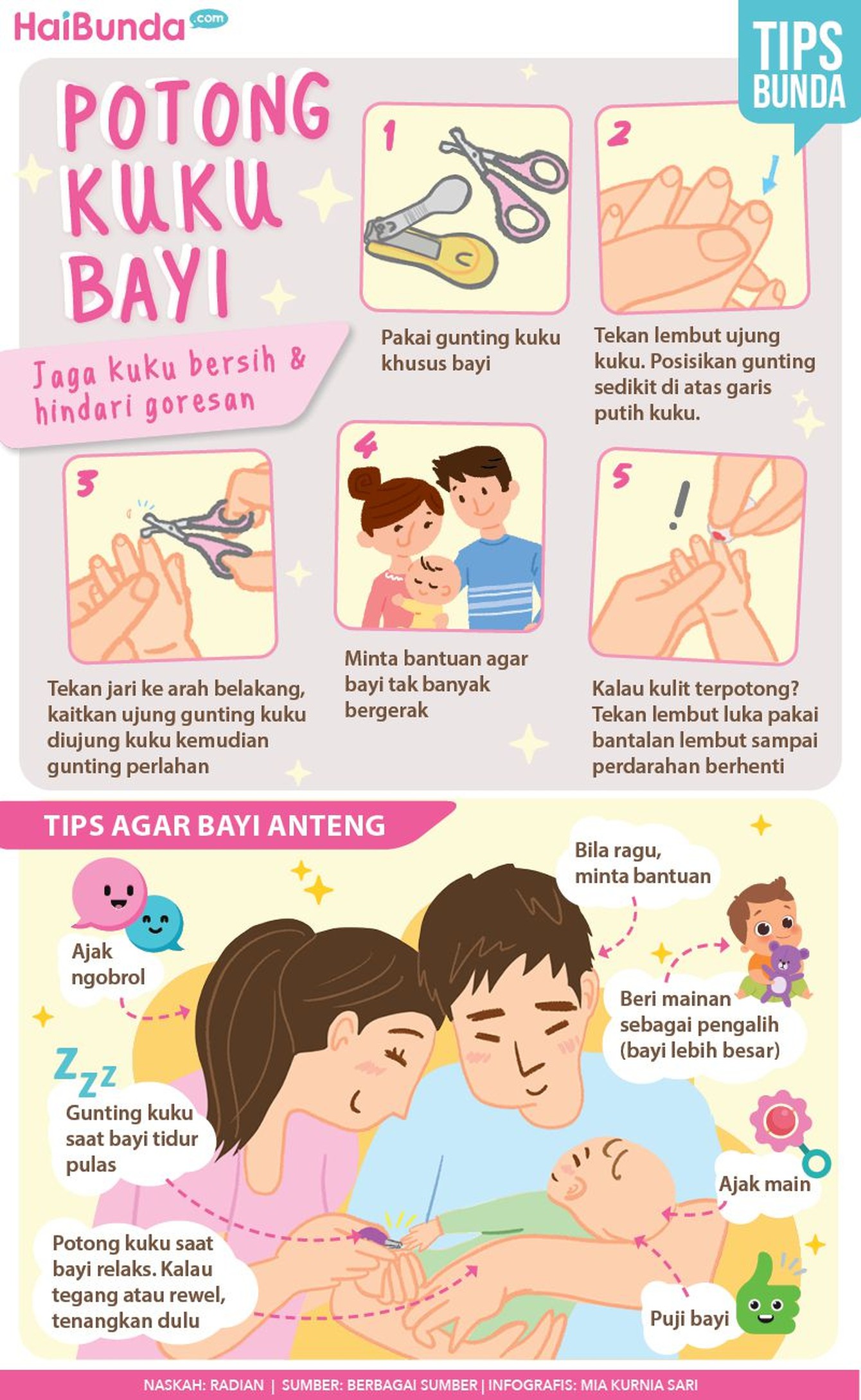 Khususnya buat ibu baru, wajib tahu nih gimana cara tepat dan aman menggunting kuku bayi. Simak bareng di infografis berikut ini ya, Bunda.
