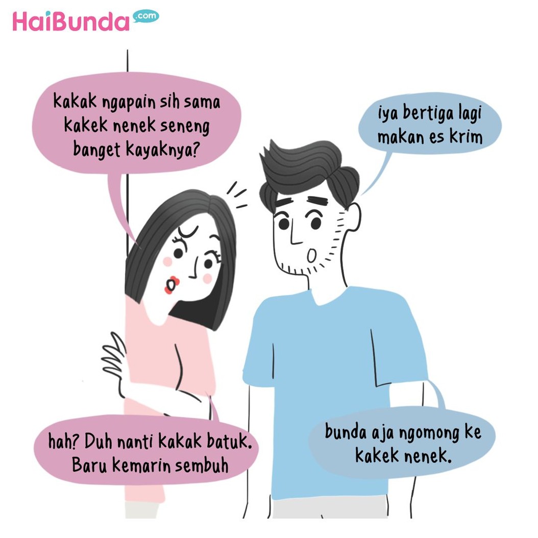 Pusingnya Bunda dan Ayah gara-gara kakek dan nenek kompak makan es krim dan chiki dengan si kakak.