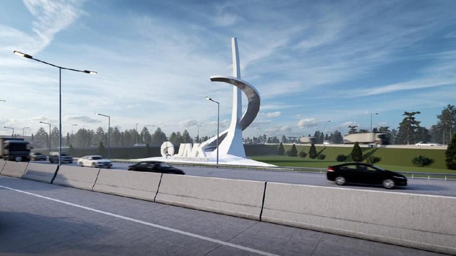 Bentuk tugu tol Madiun di tengah simpang susun ramai dibicarakan di medsos karena bentuknya disebut mirip palu-arit, ternyata itu logo perusahaan.