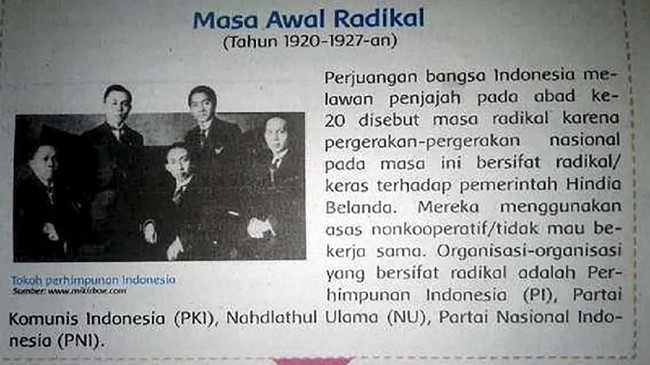 NU tak terima disebut sebagai organisasi radikal dalam buku mata pelajaran sejarah kelas 5 SD pada halaman yang membahas periodesasi era penjajahan Belanda.