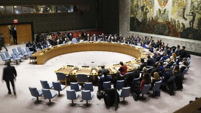 NEW YORK, NEW YORK - JANUARY 09: Members of the United Nations (UN) Security Council participate in a meeting titled 