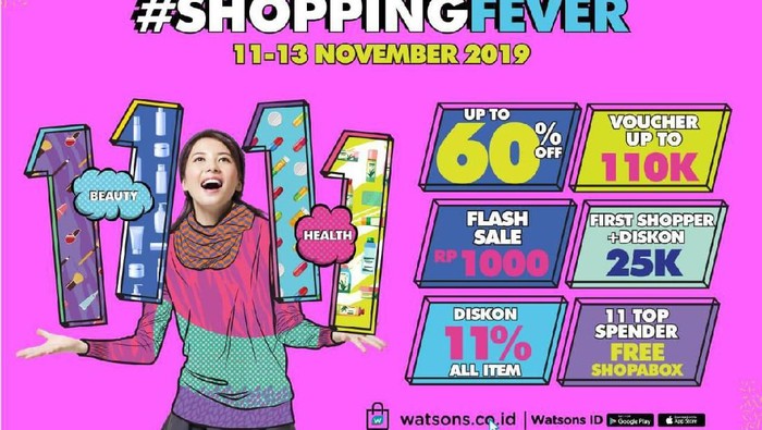 Watsons Gelar 11.11 Shopping Fever, Diskon Hingga 60 Persen!