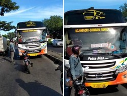 Viral, Pria Parkir Motor di Tengah Jalan Adang Bus Lawan Arah
