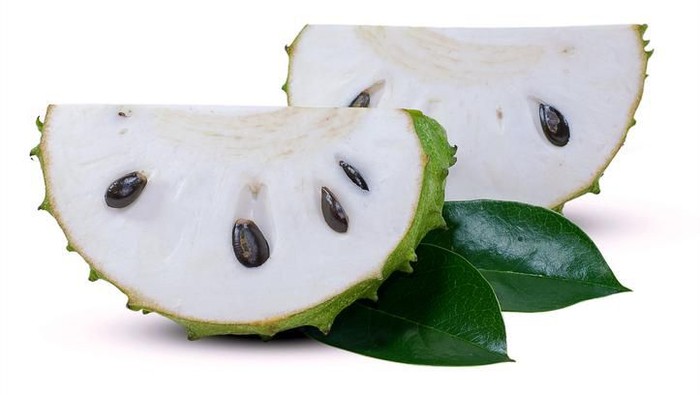 Fresh harvest soursop fruit with leaves. Fresh harvest soursop fruit with leaves.