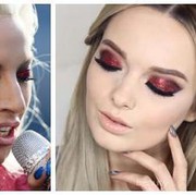Makeup Red Glitter Smokey Eye ala Lady Gaga