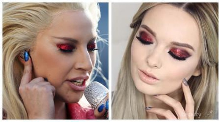 Makeup Red Glitter Smokey Eye ala Lady Gaga